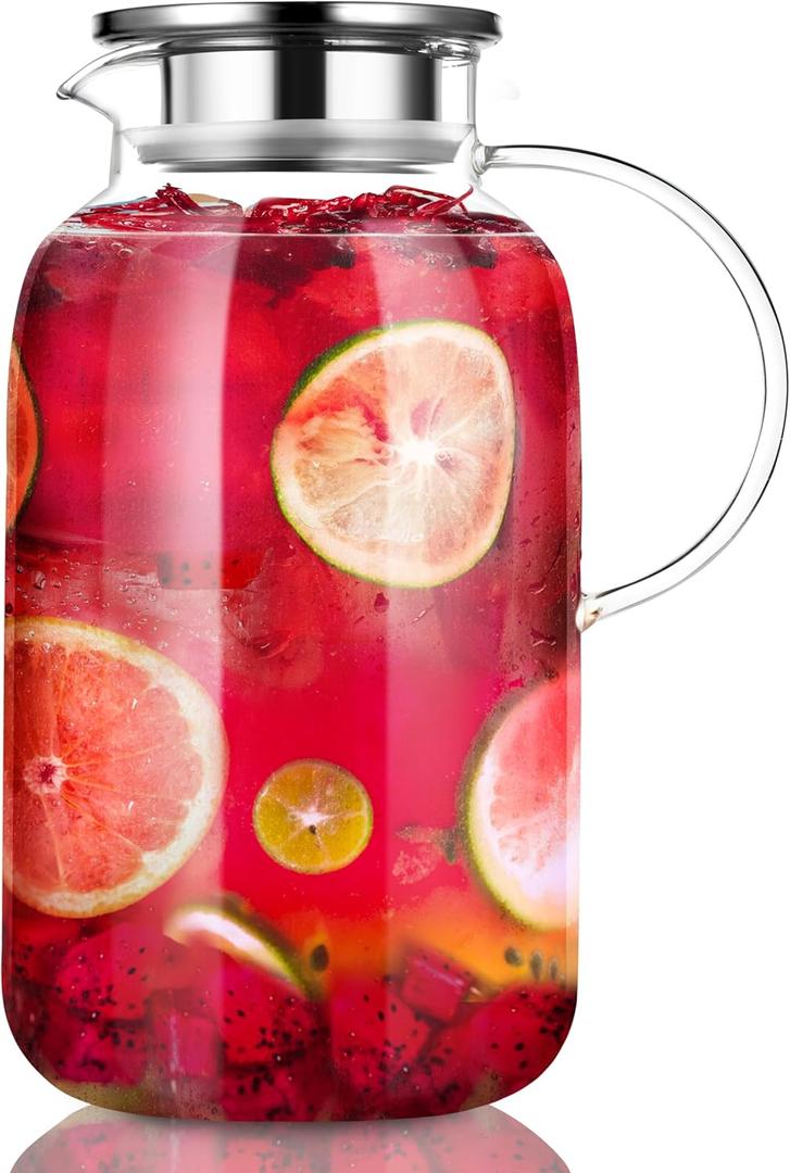 Glass Pitcher85oz/2500ml Jug with Lid,Glass Carafe for Hot/Cold Water, Iced Tea Pitcher, Pitcher for Coffee