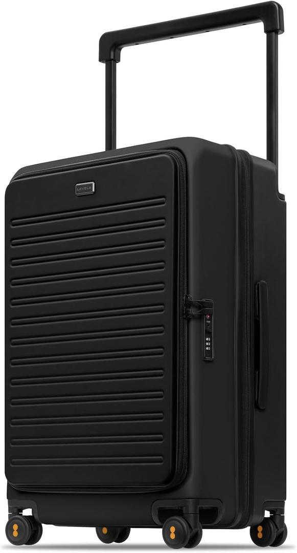 LEVEL8 Adventure Top Opening Luggage Airline Approved with Tsa Lock, 24 Inch Wide Handle Luggage with Spinner Wheels, Top Lid Opening Hardside Expandable Suitcases with Wheels, Black