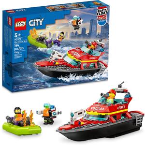 LEGO City Fire Rescue Boat - Toy Floats on Water, with Jetpack, Dinghy and 3 Minifigures - Everyday Hero Toys for Kids - Boys and Girls Ages 5+ - 60373