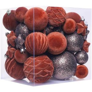 38 Pcs Brown Velvet Christmas Ball Ornaments, Christmas Tree Decorations with Paper Ornaments, Shatterproof Hanging Xmas Dcor Set for Office Home Holiday in 3 Sizes(Small Medium Large)