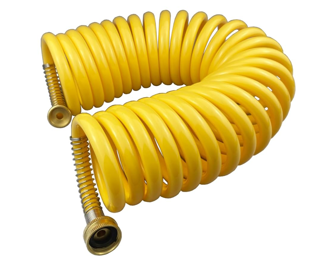 Yereen Heavy-duty PU Coil Hose, Self-Coiling Garden Hose with Solid Brass Fittings, Retractable, Corrosion Resistant, for Household (50 FT, Yellow)