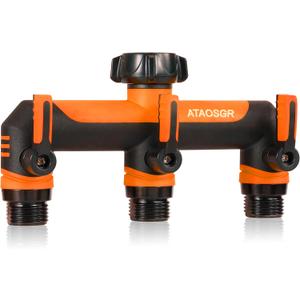 Garden Hose Splitter 3 Way, Outdoor Faucet Splitter,Tap Adapter, Hose Adapter with 3 Valves Garden Hose Connector for Garden Outdoor Home, Orange