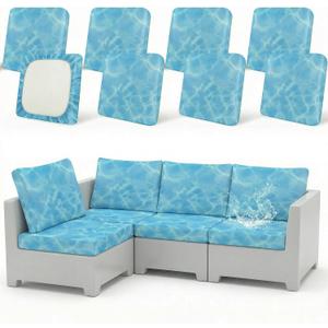 8 Pack Outdoor Cushion Covers Water Resistant High Stretch Fit Patio Cushion Covers 180g Couch Seat Slipcovers Machine Washable Pet & Kids Friendly Home Refresh 20-27 Inch, Water Ripple