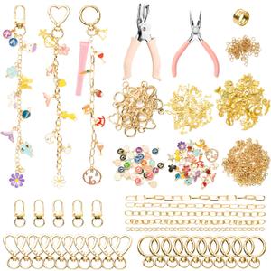 WATINC DIY Keychain Making Kit with Tools - Jewelry Making with Charms, Alphabet Beads, Key Rings, Clips, Punch & Pliers to Make Bag Charms, Friendship Bracelets, Jewelry Gifts for Teens(348pcs), Small