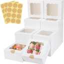 60 Pcs Bakery Boxes with Window, 6 x 6 x 3 Inches, White Cookie & Pastry Boxes for Baked Goods