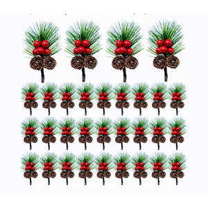 Christma'ms Floral Picks with Pine Cones and Holly Berries, 22Pcs Artificial Pine Greenery Stems Christmas Picks and Sprays for Holiday Decoration, Crafts, Gift Wrap Embellishments (22)