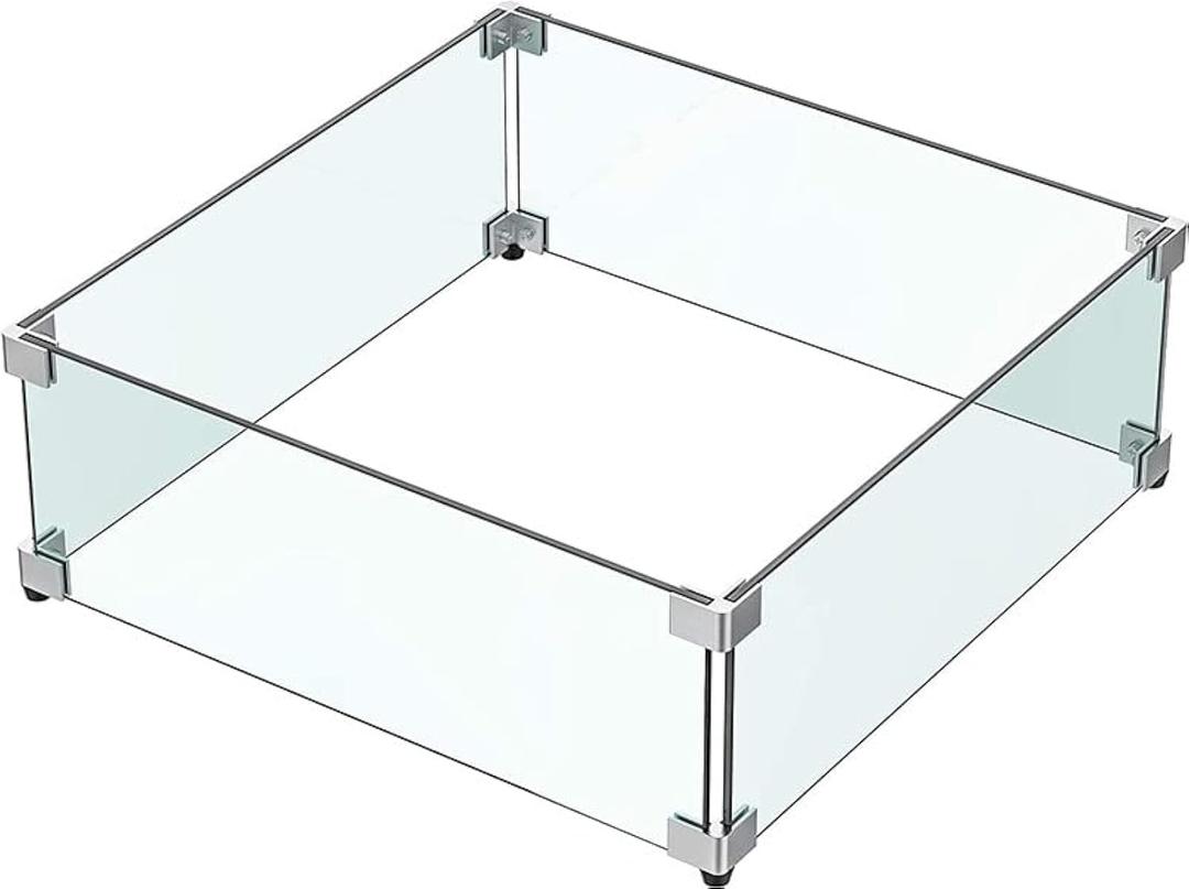 MESIDA 17.5"x17.5"x6" Fire Pit Glass Wind Guard, Tempered Glass Firepit Table Shield, Thick and Sturdy, with Hard Aluminum Corner Bracket