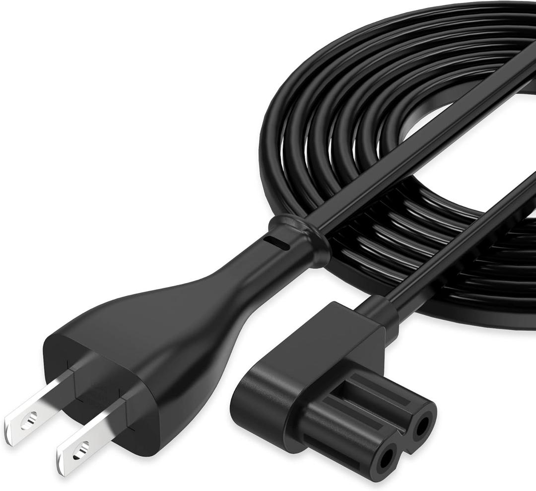 AGVEE 12ft TV Power Cord, 90 Degree Angled L-Shaped UL Listed 2-Prong AC Power Cable IEC C7 C8 Compatible with Samsung LG Sony Insignia Apple TV LCD LED, Vizio Roku Partybox, Black