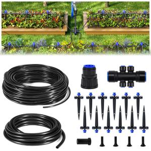 HIRALIY 50FT Garden Watering System, Drip Irrigation Kits for Plants, New Quick Connector, Blank Distribution Tubing, Saving Water Automatic Irrigation Equipment for Patio Lawn (10FT 15mm Hose+ 40FT 1/4" Tubing)