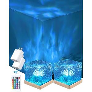 2 Packs Ocean Lamp with Charger Adapters,Northern Lights Cube Ocean Wave Projector Light,16 Colors Aurora Glow with Remote Control for Bedroom Living Room Game Room Decor