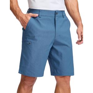 Pudolla Men's Casual Shorts 9 Inch Golf Shorts Stretch Dress Work Shorts for Men with 4 Pockets Quick Dry Lightweight (Slate Blue-9"-36)