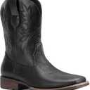 Lumeheel Cowboy Boots for Men - Western Men's Boots with Classic Embroidered, Slip on Square Toe Boots, Slip Resistant Country Boots Chunky Heel Ankle, Durable Short Boots for Spring Fall (11, Black)