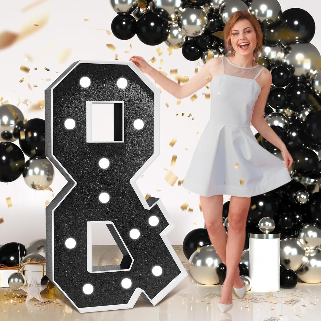 Marquee Letters Black Birthday Decorations: Large 4 Feet Tall Light Up Letters for Party Decor Big Foam Cardboard Letter &