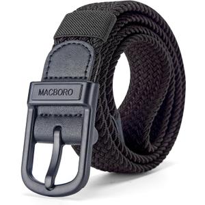 MACBORO Tsa Approved Hypoallergenic Nickel Free Non Metal Belt for Men Elastic Stretch Braided Golf Accessories Belt 1.38" (XL-Size 42Length 48"/120cm, Black)