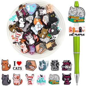 Silipull 40 Pcs Cat Silicone Focal Beads for Pens Silicone Beads Bulk for Keychain Making DIY Gift Necklace Bracelet Jewelry