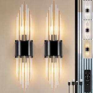  2-Light Modern Crystal Wall Sconces Titanium Gold Frosted Glass Gold Vanity Wall Light Luxury Set of 2 Wall Light Fixtures for Bedroom Living Room Dining Room Vanity Mirror Light