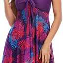 MiYang Womens Tankini Swimdress with Boyshorts Two Piece V Neck Bowknot Halter Bathing Suit Dress M