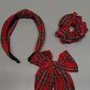 5 Pcs Plaid Headband Set - Padded Scrunchies Bow, Christmas Hair Clips Accessories for Girls (Red)