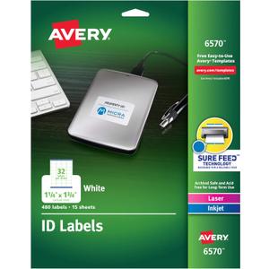 Avery ID Labels, Sure Feed Technology, Permanent Adhesive, 1.25" x 1.75", 480 Labels (6570)