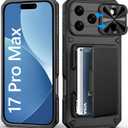 for iPhone 17 Pro Max Case Wallet, Card Holder (4-5 Cards), Slide Camera Cover, Military Drop Protection, Rugged Heavy Duty Men Women Protective Phone Case for iPhone 17 Pro Max 6.9" 2025, Black