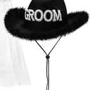 1 Pcs Black Groom Cowboy Hats for Wedding Bridal Shower Decor Gifts (Black, Feathers)