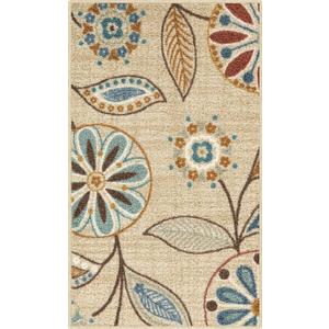 Maples Rugs Reggie Floral Kitchen Rug - Made in USA - Washable, Non Slip Indoor Carpet for Entryway, Foyer, Kitchen, and Bathroom, 1'8 x 2'10, Beige