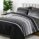 Dobuyly Black Comforter Full Size Set 7 Pieces, Boho Striped Grey Bed in a Bag Full Soft Microfiber Bedding Set for Mens with Comforter, Sheets, Pillowcases & Shams All Season