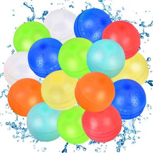 16PCS Reusable Water Balloons, Latex-Free Silicone Water Splash Balls for Kids and Adults, Self-Sealing Refillable Water Bombs Toy for Summer Outdoor Party Activities