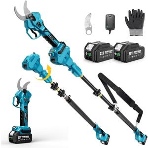 SEESII Pole Electric Pruning Shears: 1.8" Cutting Diameter 2-in-1 Cordless Power Pruner - Brushless Motor, Dual 4.0Ah Batteries, Extra SK5 Blade, 4 Modes Adjustable Branch Cutter for Garden Trimming