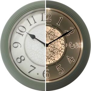 Presentime & Co. 12.6" Illuminated Farmhouse Wall Clock, Silent Battery Operated Night Light Wall Clock with Smart LED Sensor for Living Room, Bathroom, Kitchen, Home Office, Sage Green