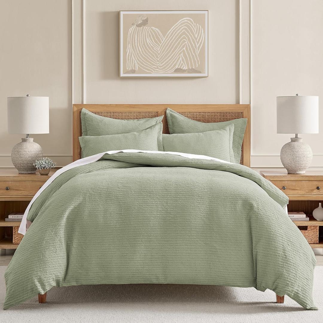 Levtex Home Cloud Waffle King/Cal King Comforter Set (106x94in) with 2 Pillow Shams (36x20in) - Solid Waffle Cotton Texture - Desert Sage - Cotton King Size Comforter Set - Soft, Pre-Washed
