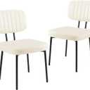 Sweetcrispy Dining Chairs Set of 2, Upholstered Mid Century Modern Kitchen Dining Room Accent Chairs with Faux Leather Cushion Seat & Metal Legs for Kitchen, Living Room - Cream White (Cream White (Color May Slightly Vary Due to Photographic Effect))