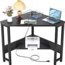 Armocity Corner Desk Small Desk with Outlets Corner Table for Small Space, Computer Desk with USB Ports Triangle Desk with Storage for Home Office, Workstation, Living Room, Bedroom, Black