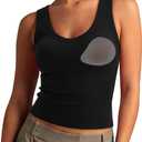 SUUKSESS Women Cotton Ribbed Summer Casual Tops Padded Loose Fit Tank Tops (Black, XL)