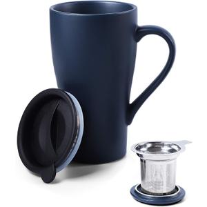 Tea Cup with Infuser and 2 Lids, 18oz Large Tea Infuser Mug, Tea Strainer Cup for Loose Leaf, Travel Mug with Teabag Holder (Royal Blue)