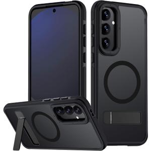 for Samsung Galaxy S24 FE Case, [Compatible with MagSafe], Adjustable Kickstand,Military Grade Drop Tested, Translucent Matte Phone Case for Galaxy S24 FE Case (Black)
