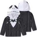 Disney Nightmare Before Christmas Jack Skellington Boys Long Sleeve Hooded Shirt for Big Kids