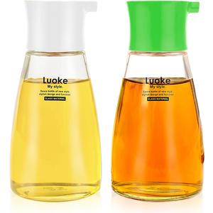 2Pcs Oil Vinegar Dispenser Set Glass Oil and Vinegar Dispenser Clear Oil Dispensing Bottles Seasoning Bottle for Kitchen Cooking Barbecue Supply (White&Green) (Color 4)