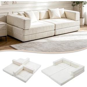 Umoving Modular Floor Sofa Couch Set of 2, Convertible Folding Lounge Sofa Bed with Adjustable Backrest, Family Seating for Kids, Teens & Adults, Gaming, Reading & Relaxing, White