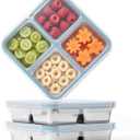 Bakpoco 3 Pack Stainless Steel Snack Containers, 4 Compartment Metal Snack Containers with Lid, Compact Food Storage Box Containers For Lunch & Snacks
