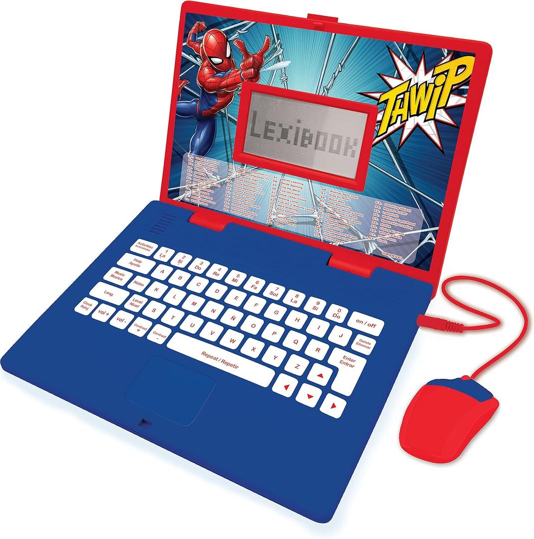 LEXiBOOK Spider-Man - Educational and Bilingual Laptop Spanish/English - Toy for Child Kid (Boys & Girls) 124 Activities, Learn Play Games and Music with Spiderman - Red/Blue JC598SPi2