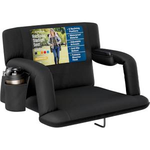 Alpcour Reclining Stadium Seat – Wide Bleacher Chair with Back Support and Cushion, Armrests, Side Pockets, and Bleachers Hook – Best Stadium Seats Chairs for Camping, Kayak, & Paddle Board Backs