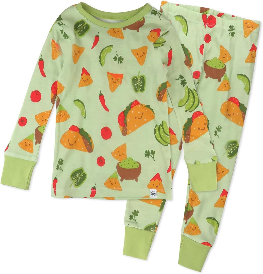 HonestBaby 2-Piece Pajamas Sleepwear Pjs 100% Organic Cotton for Baby, Toddler, Kids, Boy (18 Months, Taco Time)