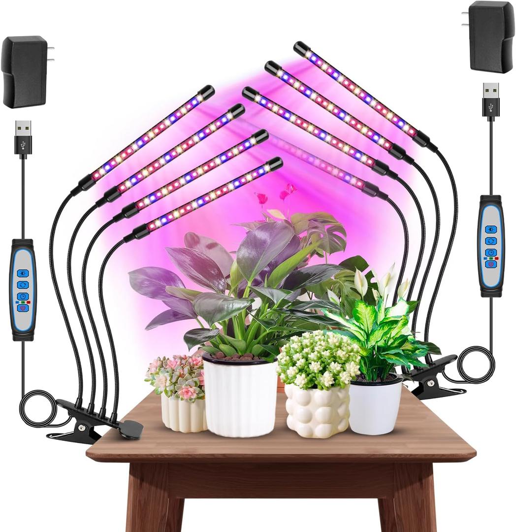 Garpsen Grow Light, 80 LEDs Full Spectrum Plant Lights for Indoor Growing with Clip, 3 Color Modes & 5 Dimming Levels Grow Lamp with Timer 6/12/16H, 360 Adjustable Gooseneck, for Indoor Plant(2Pack)