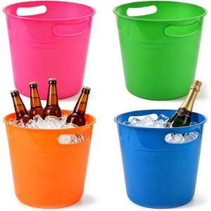 OBTANIM 4 Pack Colorful Plastic Buckets Drink Cooler Storage Ice Pails with Handles for Plants, Party Favors Organizing, Home Decor or Classrooms Pencil Storage