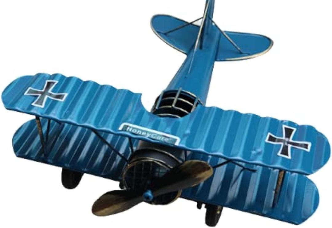 Large 8.5'' Hang Retro Airplane, Home Decor Ornament Art, Office Desktop Decoration, World War I German Wings Aircraft Model, WW1 (Deep SkyBlue)