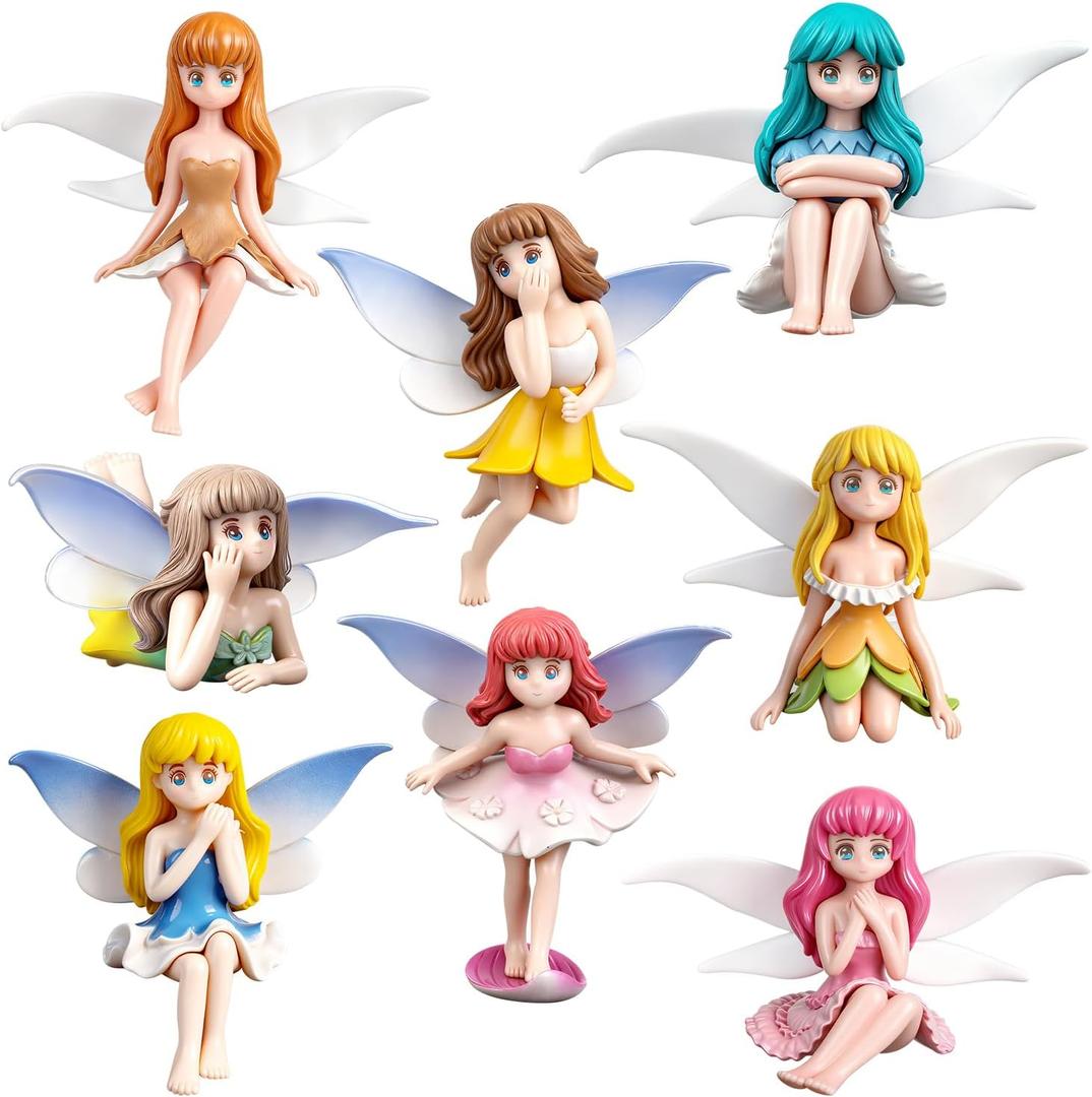 8Pcs Miniature Fairy Figurines, Mini Fairies for Fairy Garden, Small Fairies Garden Accessories for Decor Cake, Landscapes