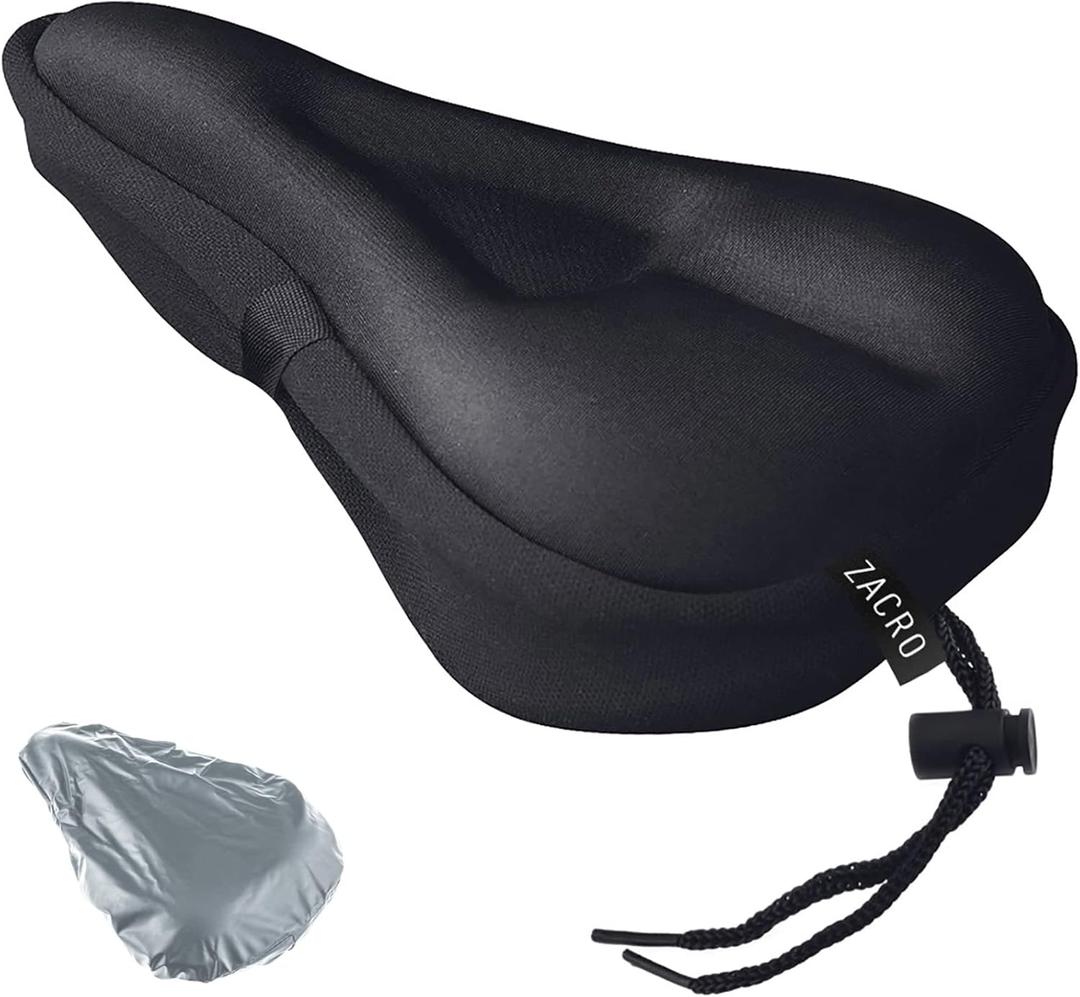 Zacro Bike Seat Cushion - Gel Padded Bike Seat Cover for Men Women Comfort, Extra Soft Exercise Bicycle Seat Compatible with Peloton, Outdoor & Indoor Bike Saddles (Black(silver waterproof cover))