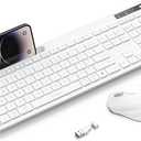 seenda White Wireless Keyboard and Mouse for Mac, USB A & Type C Receiver, Full-Size Wireless Keyboard with Phone Holder Compatible for MacBook/Air/Pro Windows Computer/Desktop/Laptop