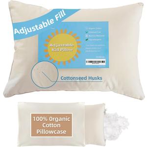 Lofe Toddler Pillow with Pillowcase 13x18, Organic Cotton Shell with Zipper, Adjustable Loft, Natural Un-Bleached Tan